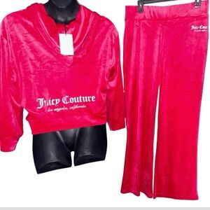 JUICY COUTURE VIXEN PINK OG SILVER GLITTER LOGO VELOUR TRACKSUIT SWEATSUIT NWT